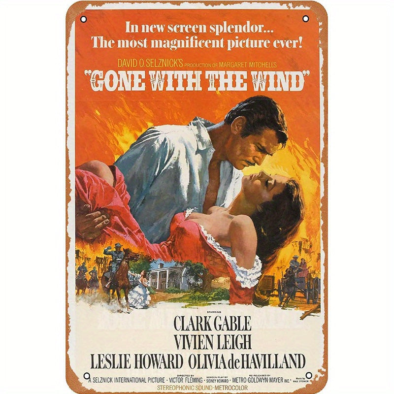 Gone With The Wind Cinematic Metal Poster – Premium Clark Gable Vivien Leigh Vintage Movie Tin Sign Wall Art