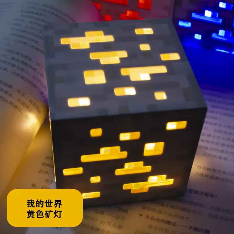 Minecraft Glowstone / Gold Ore 3D LED Night Light – Interactive Tap Control Pixelated Cube Desk Lamp, Glow-in-the-Dark Gaming Room Decor & Geek Collectible