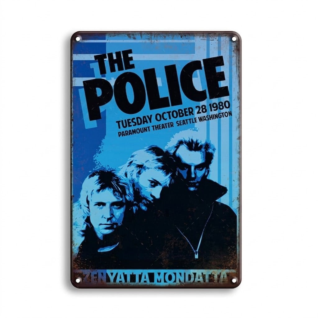 Retro The Police Concert Metal Poster – Premium Zenyatta Mondatta Vintage 1980 Tin Sign Wall Art