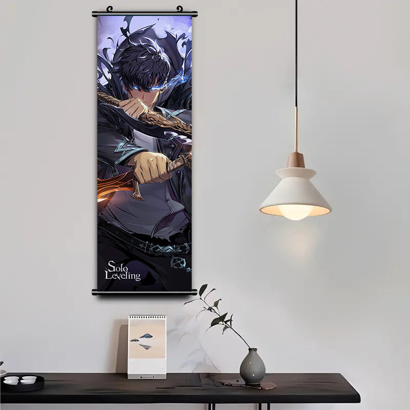 βοΈ Solo Leveling Wall Scroll β Sung Jin-Woo Shadow Monarch Art