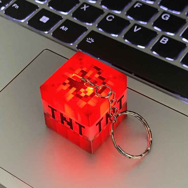 Minecraft TNT Block Mini LED Keychain Light – USB Rechargeable Glowing Pixel Cube Keyring, Portable Gamer Backpack Accessory & Geek Collectible