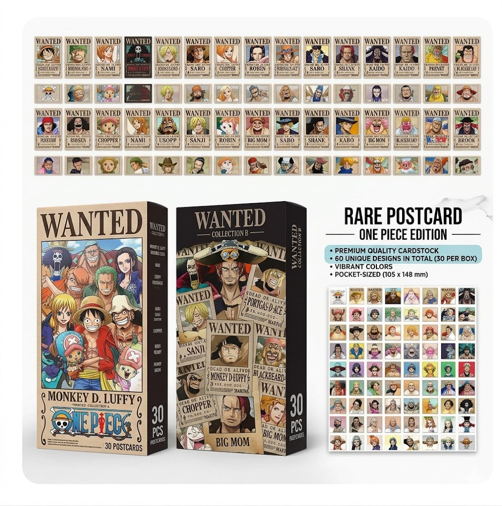 One Piece Wanted Poster Postcard Set – Premium 30-Piece Anime Collector Box (Collection A & B)
