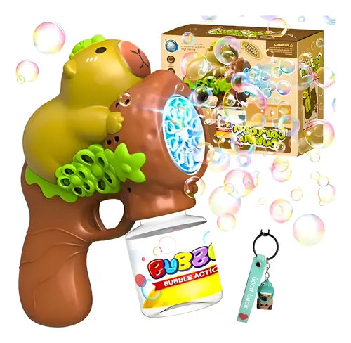Cute Capybara Automatic Bubble Gun Blaster – Interactive Toy with Light & Solution Bottle | Geekzilla