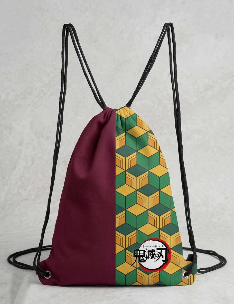 DEMON SLAYER "GIYU TOMIOKA" SPLIT-PATTERN DRAWSTRING BAG