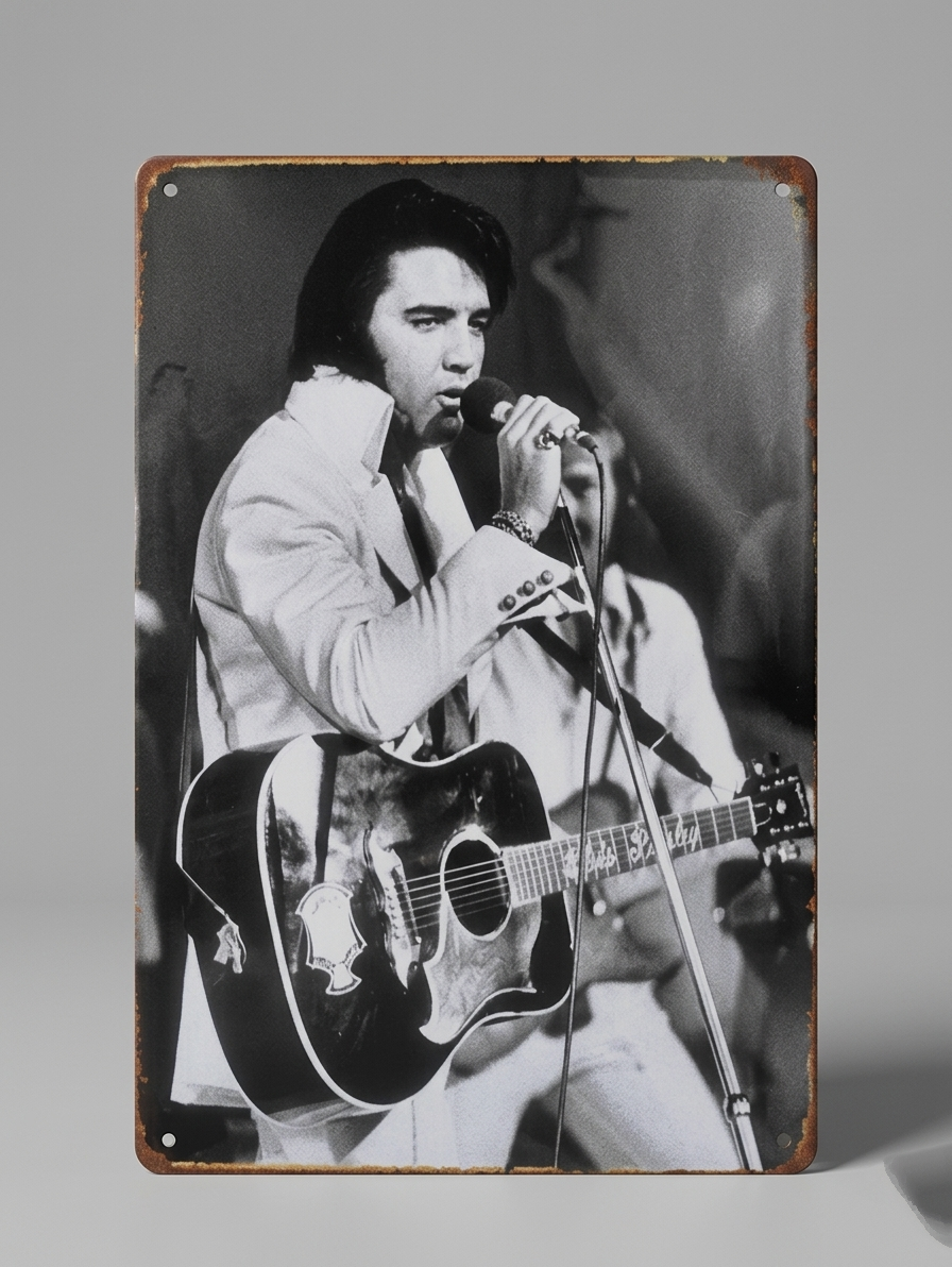 ELVIS PRESLEY "THE KING OF ROCK 'N' ROLL" VINTAGE METAL TIN SIGN
