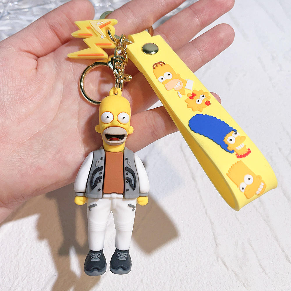 Classic & Hypebeast Homer Simpson 3D Figure Keychains – Cute Silicone Cartoon Character Bag Charm with Wrist Strap