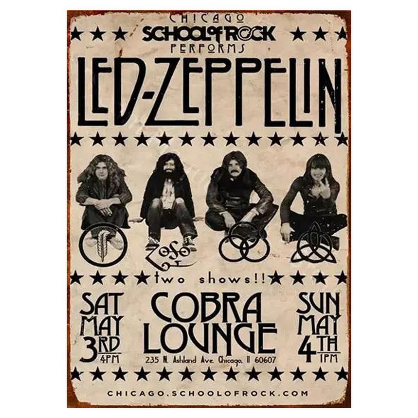Led Zeppelin "Cobra Lounge Chicago" Vintage Concert Metal Poster