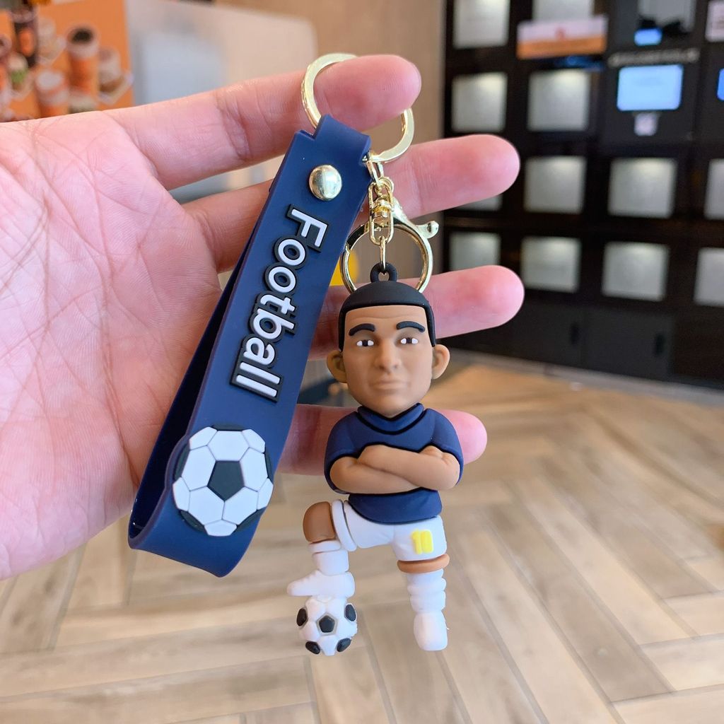 Kylian Mbappe 3D Keychain – Premium Football Star Figure Keyring with Wrist Strap