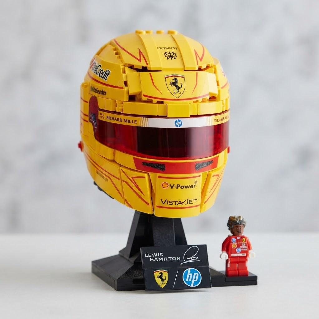 Formula 1 Lewis Hamilton Ferrari Yellow Helmet Collector LEGO Brick Set