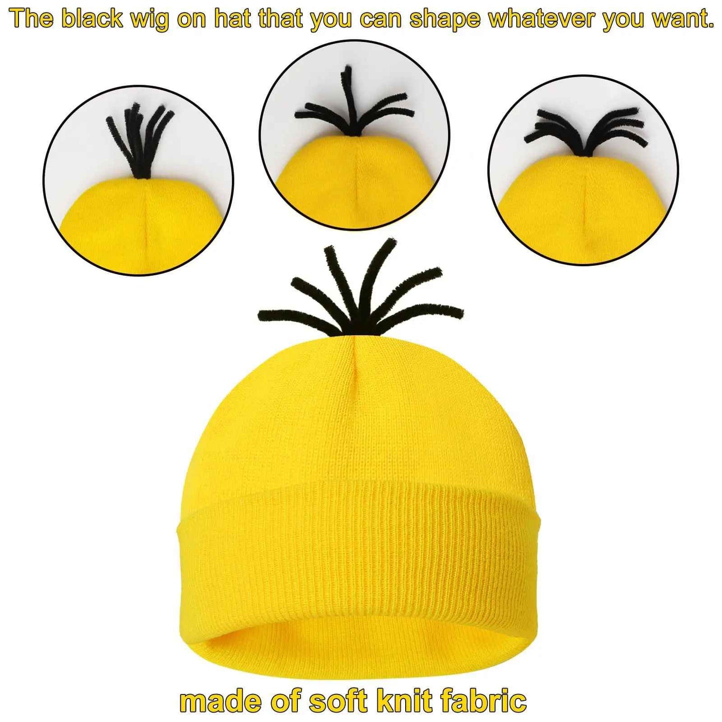 Adult Minion Cosplay Costume Accessory Set – 4-Piece Yellow Beanie, Double-Eye Steampunk Goggles, Blue Suspenders & Black Gloves Set, Halloween Pop Culture Costume Kit