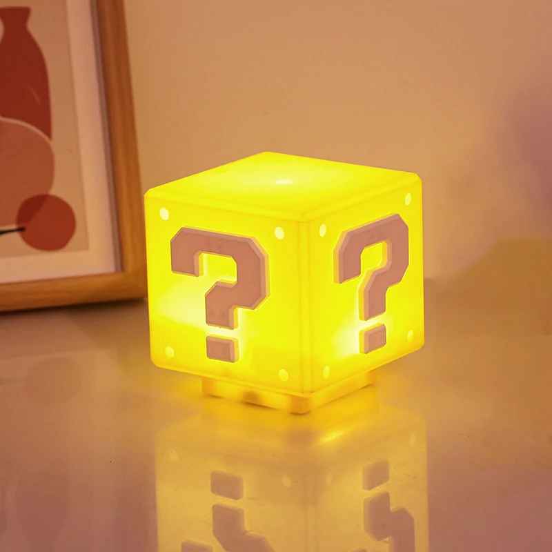Super Mario Question Block 3D LED Night Light – Retro Video Game Question Mark Cube Desk Lamp, Classic Gamer Room Decor & Geek Collectible