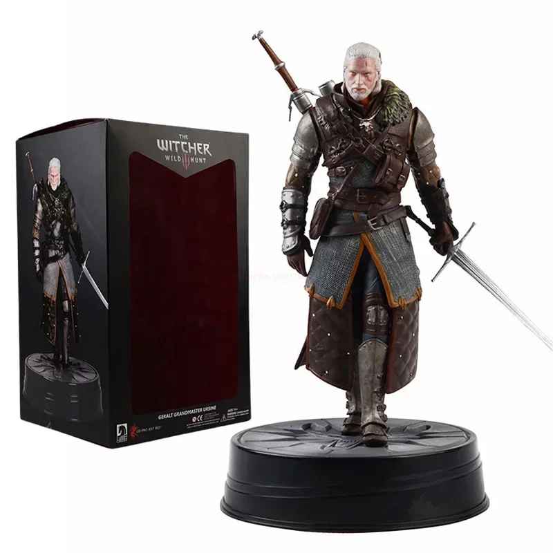 The Witcher 3: Wild Hunt Geralt of Rivia Action Figure – Grandmaster Ursine Armor 24cm Statue, White Wolf Collectible Figurine with Display Box