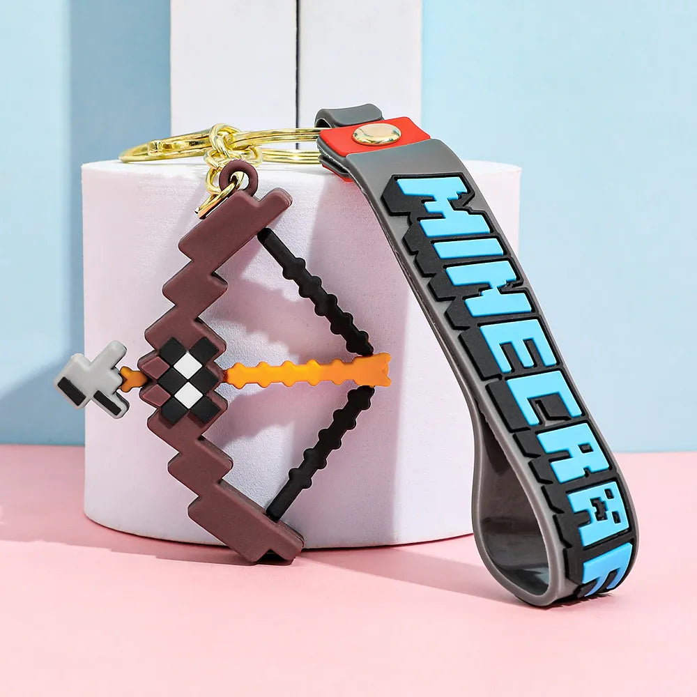 Minecraft 3D Pixel Keychain – Premium Block-Style Character & Weapon Keyring with Wrist Strap