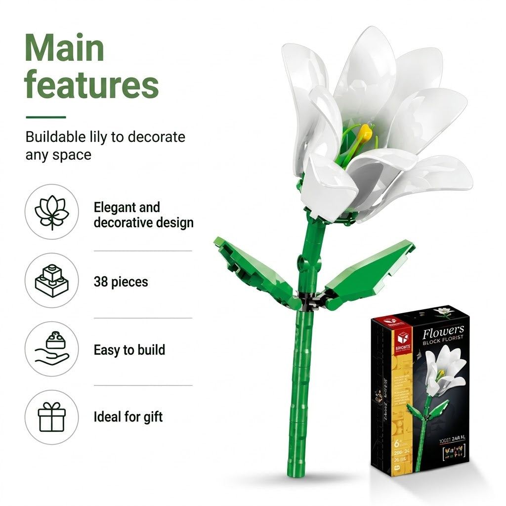 Botanical Flower Building Blocks Set – DIY Brick Plant Variants (Lily, Daisy, Tulip, Sunflower)