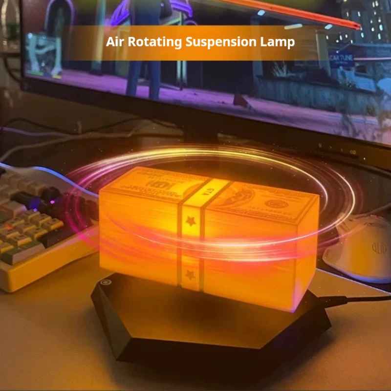 GTA-Inspired Floating Money Lamp – Magnetic Levitation LED 3D Stash Stack Desk Light, Futuristic Gamer Room Decor & Heist Aesthetic Night Light