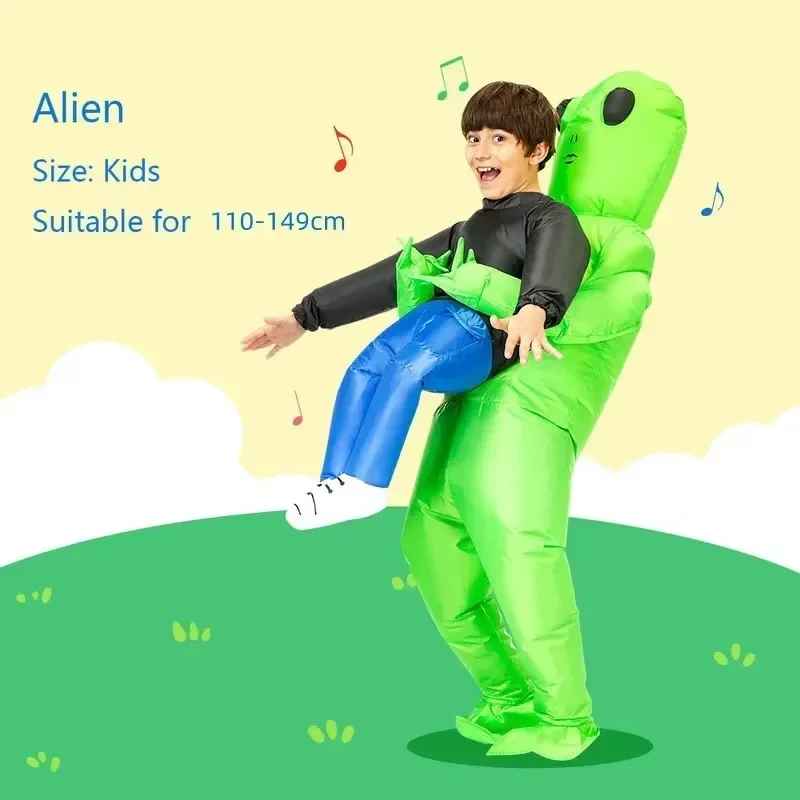 Funny Alien Abduction Inflatable Costume – Viral Green ET Blow Up Suit for Adults and Kids, Hilarious Halloween & Cosplay Party Outfit