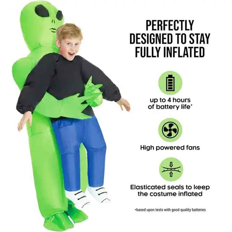 Funny Alien Abduction Inflatable Costume – Viral Green ET Blow Up Suit for Adults and Kids, Hilarious Halloween & Cosplay Party Outfit