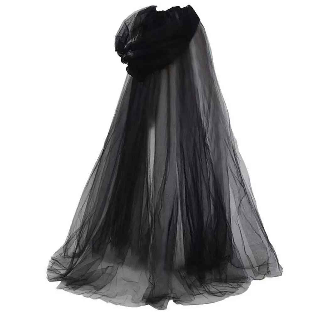 Gothic Black Tulle Hooded Cloak – Sheer Mesh Witch Veil Cape, Victorian Sorceress & Vampire Cosplay Costume Accessory for Halloween