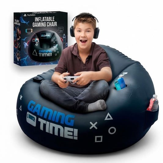 Inflatable Gaming Chair with Cup Holders – "Gaming Time!" Bag Style