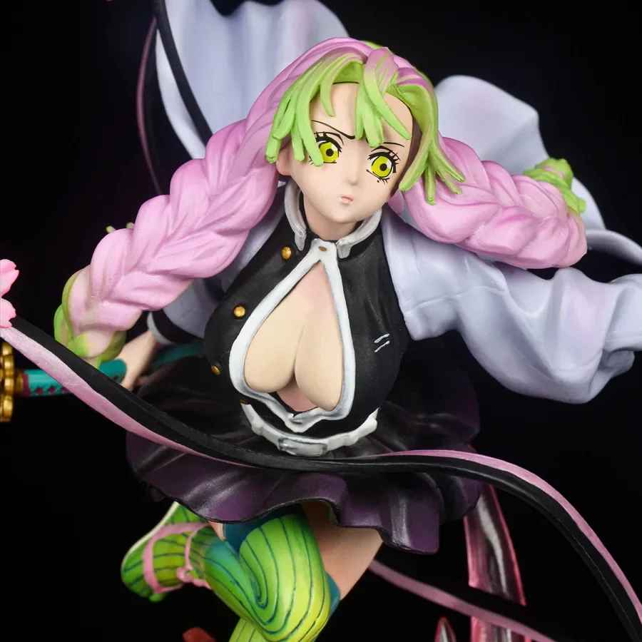 Demon Slayer Mitsuri Kanroji Action Figure – Premium Love Hashira Battle Diorama Statue with Ribbon Nichirin Sword, Sakura Effect Base Figurine