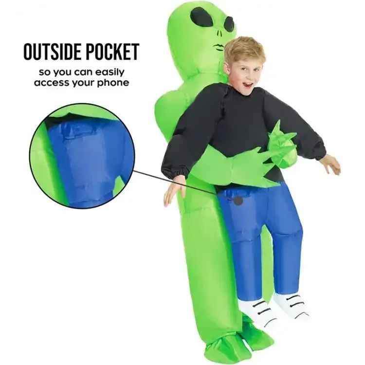 Funny Alien Abduction Inflatable Costume – Viral Green ET Blow Up Suit for Adults and Kids, Hilarious Halloween & Cosplay Party Outfit