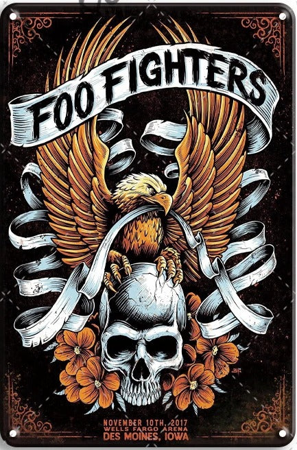 Foo Fighters "Des Moines 2017" Iconic Eagle & Skull Metal Poster