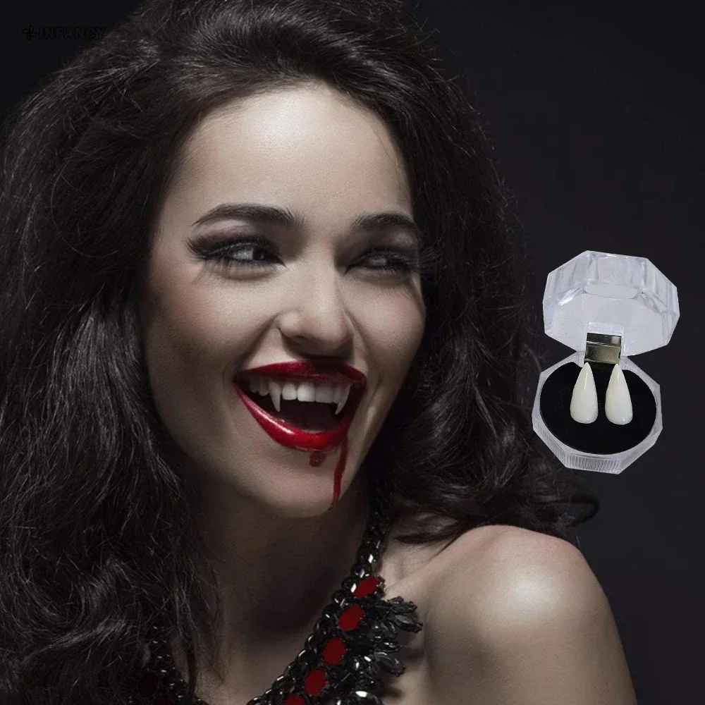 Realistic Vampire Fangs Kit – Custom 15mm & 19mm Cosplay Dracula Teeth Props with Storage Case, Professional Halloween Monster Costume Accessories