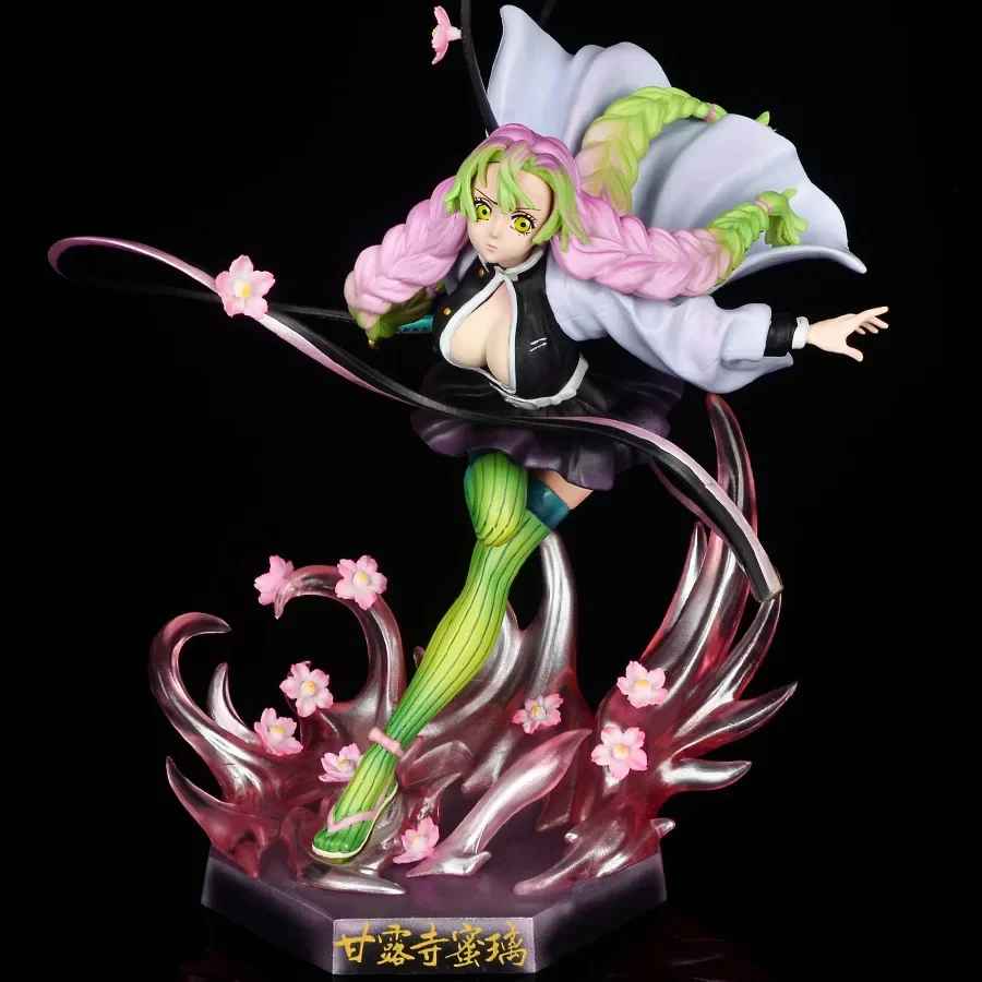 Demon Slayer Mitsuri Kanroji Action Figure – Premium Love Hashira Battle Diorama Statue with Ribbon Nichirin Sword, Sakura Effect Base Figurine