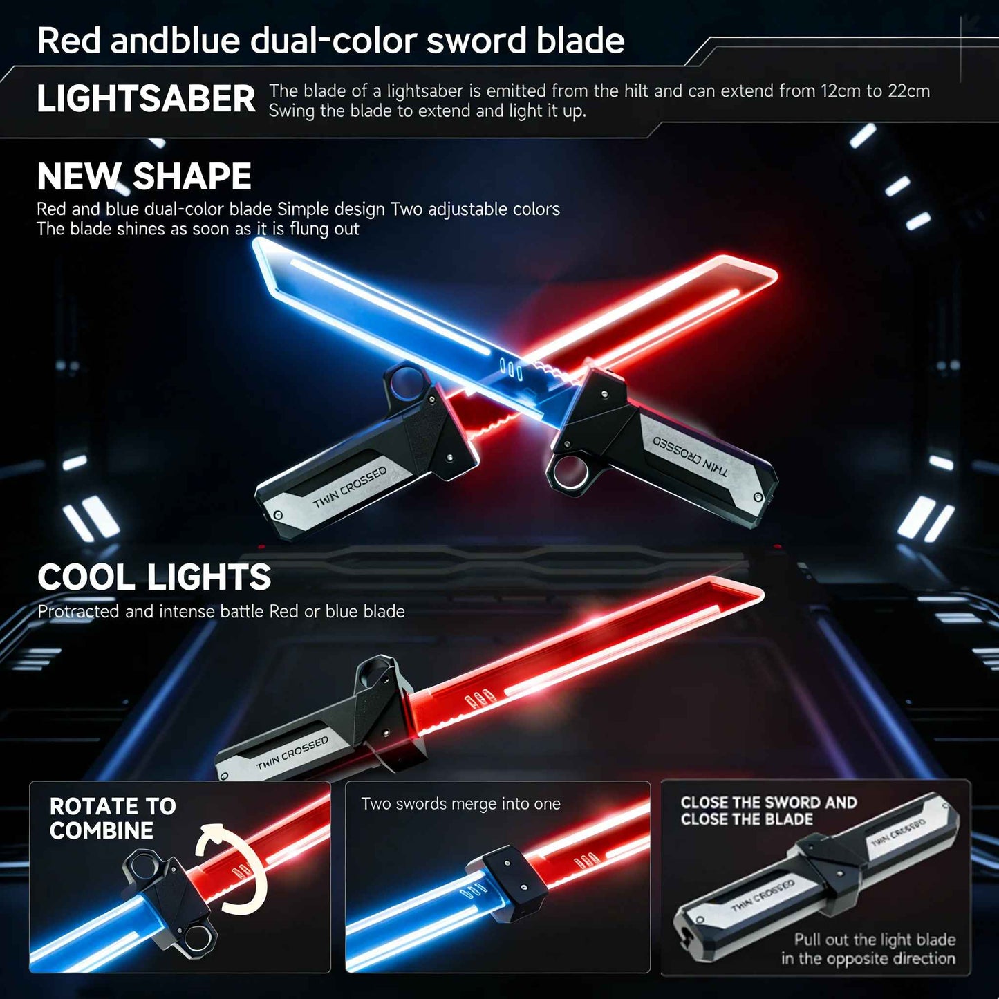 Cyberpunk "Twin Crossed" Futuristic Dual Tactical Blades – Neon LED Style Sci-Fi Cosplay Melee Weapon, Premium Replica Display Props (Set of 2 Variants)