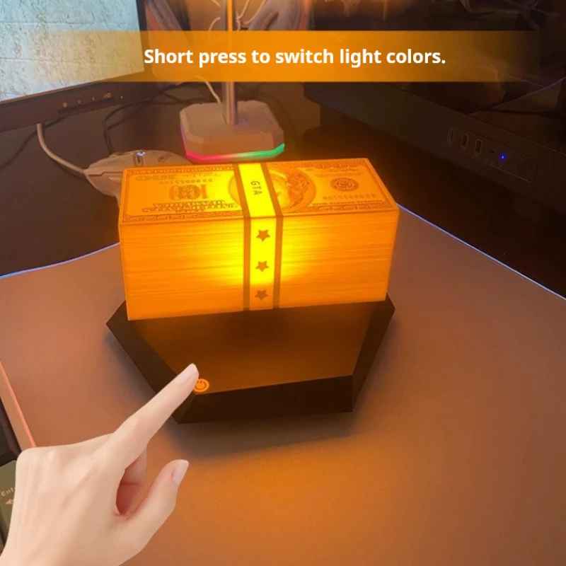 GTA-Inspired Floating Money Lamp – Magnetic Levitation LED 3D Stash Stack Desk Light, Futuristic Gamer Room Decor & Heist Aesthetic Night Light