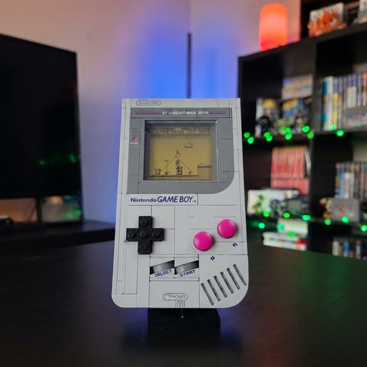 Game Boy Console Building Set – Collectible Brick Model with Interchangeable Game Paks & Display Stand