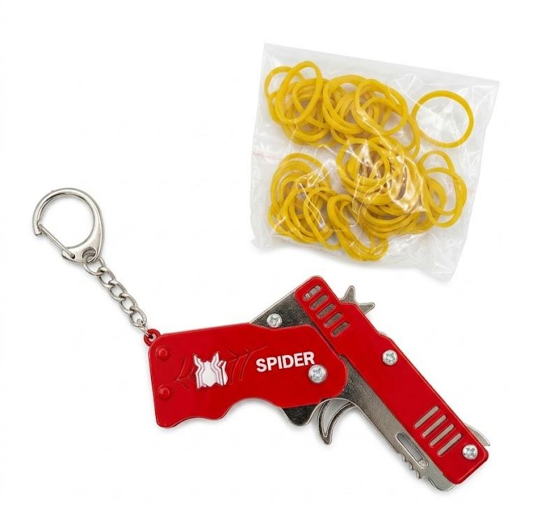 Mini Metal Folding Rubber Band Gun – Premium Zinc Alloy Keychain Toy with Target Bands