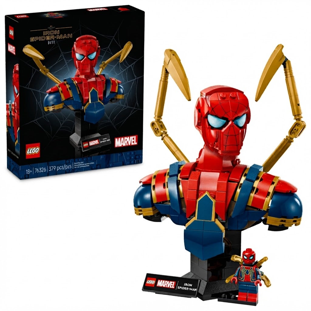 Marvel Iron Spider-Man Bust Building Set – Collector Super Hero Model (379 Pieces)