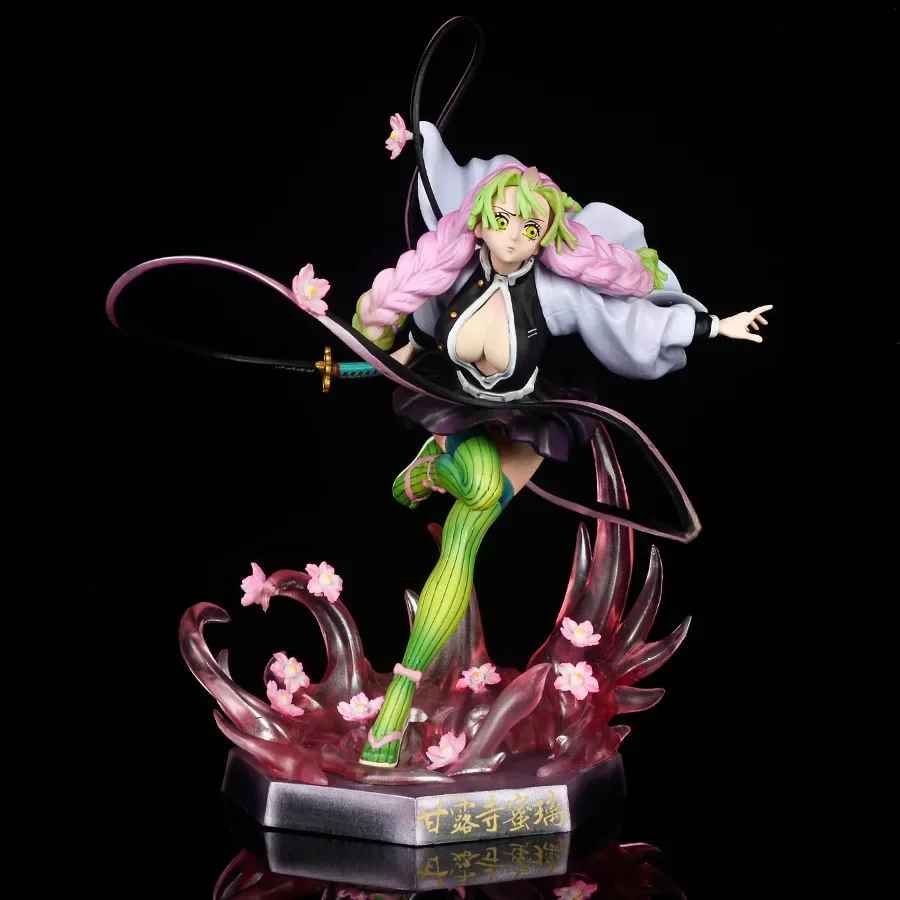 Demon Slayer Mitsuri Kanroji Action Figure – Premium Love Hashira Battle Diorama Statue with Ribbon Nichirin Sword, Sakura Effect Base Figurine