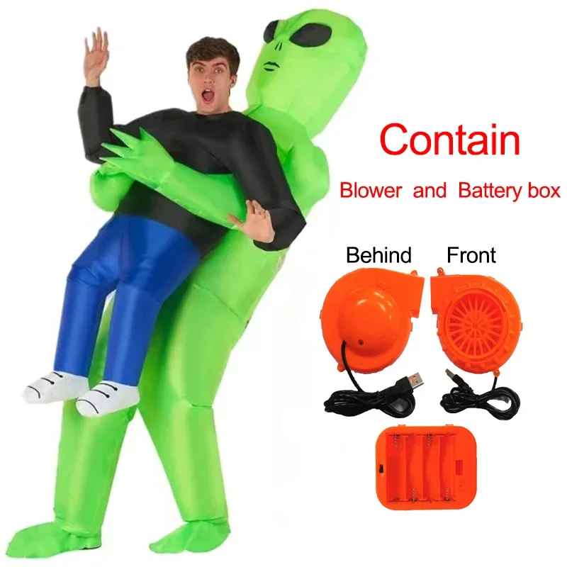 Funny Alien Abduction Inflatable Costume – Viral Green ET Blow Up Suit for Adults and Kids, Hilarious Halloween & Cosplay Party Outfit