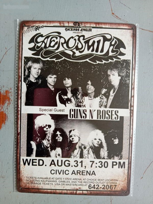 Retro Guns N' Roses & Aerosmith Concert Metal Poster – Premium Civic Arena 1988 Vintage Tin Sign Wall Art