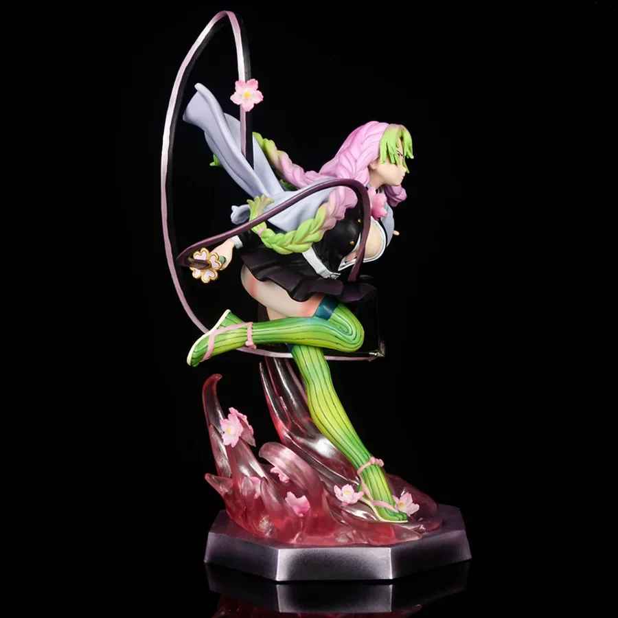 Demon Slayer Mitsuri Kanroji Action Figure – Premium Love Hashira Battle Diorama Statue with Ribbon Nichirin Sword, Sakura Effect Base Figurine