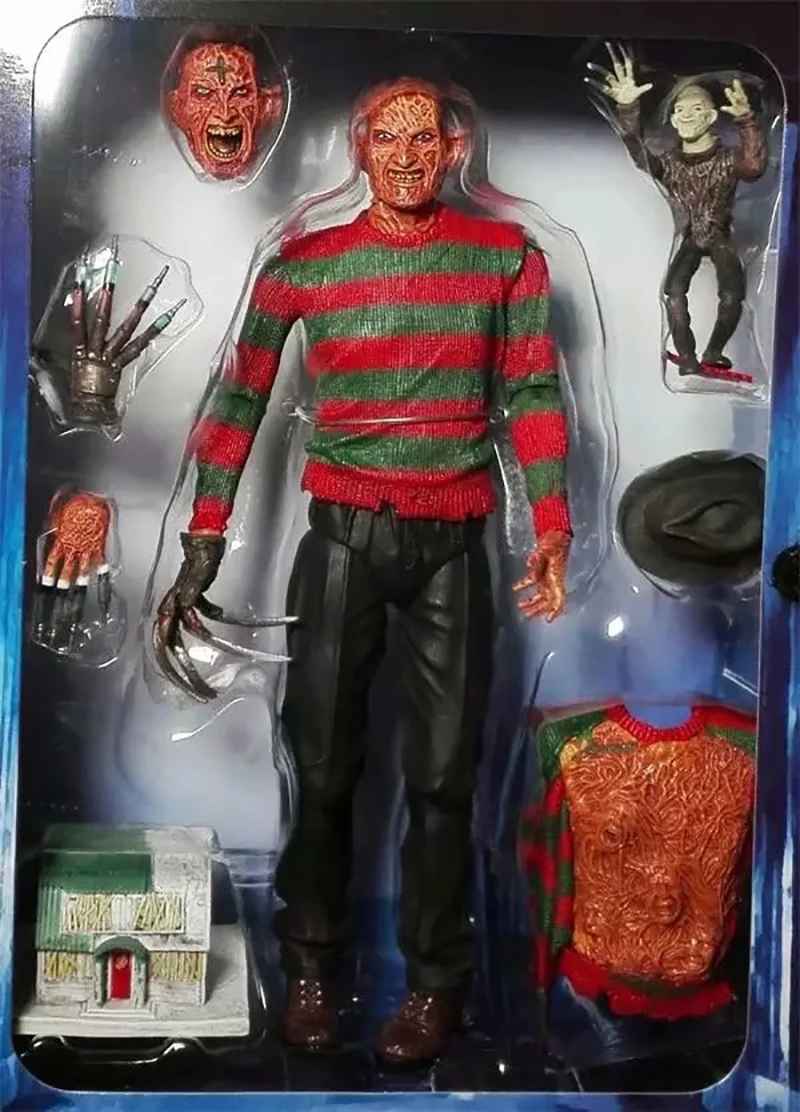 Freddy Krueger Action Figure - A Nightmare on Elm Street 3: Dream Warriors Ultimate Edition | 7" Horror Collectible with Elm Street House Miniature