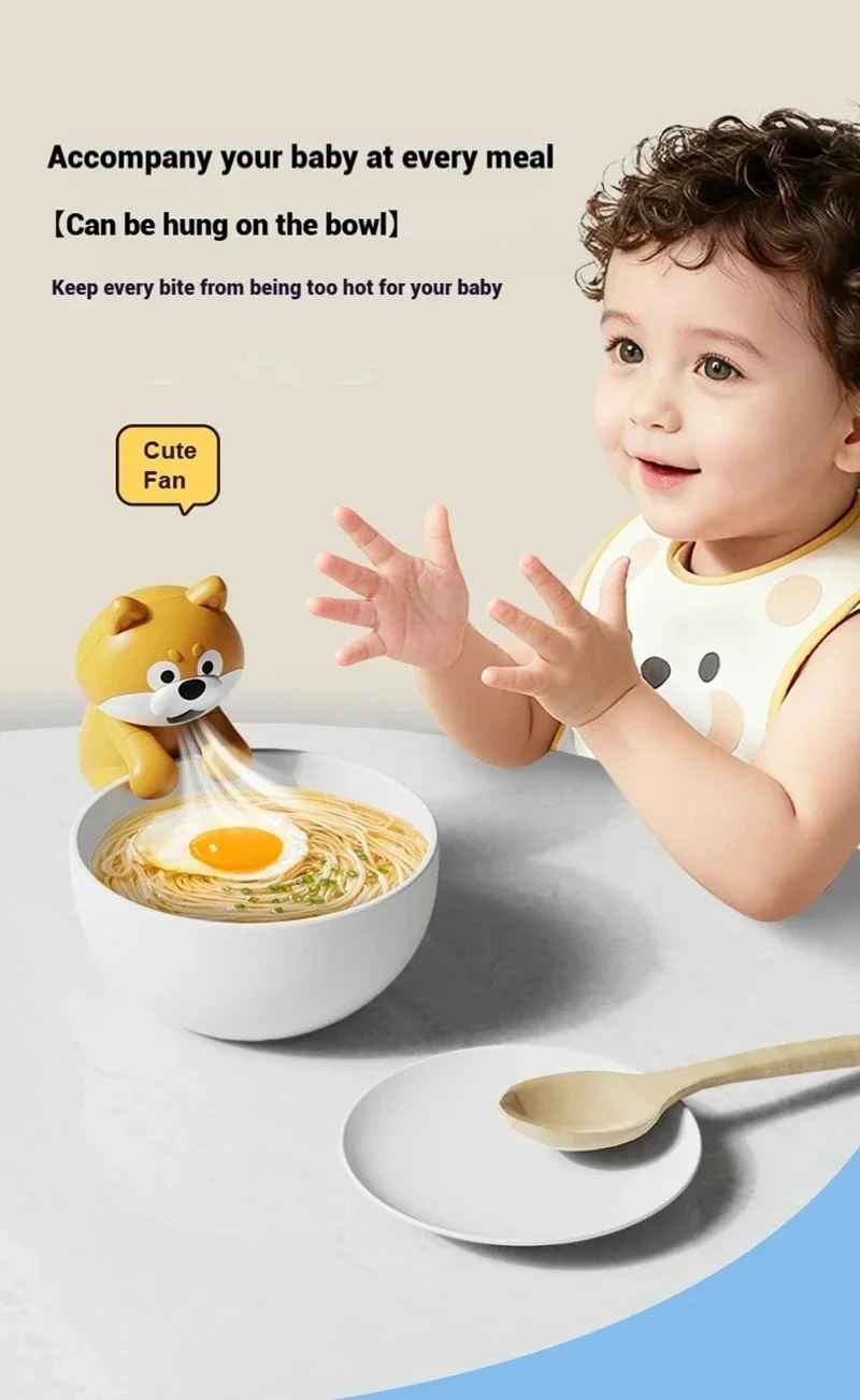 Cute Chibi Character Clip-On Food Cooling Fan – Portable Bowl-Hanging Mini Desk Fan for Hot Soups, Porridge, and Noodles