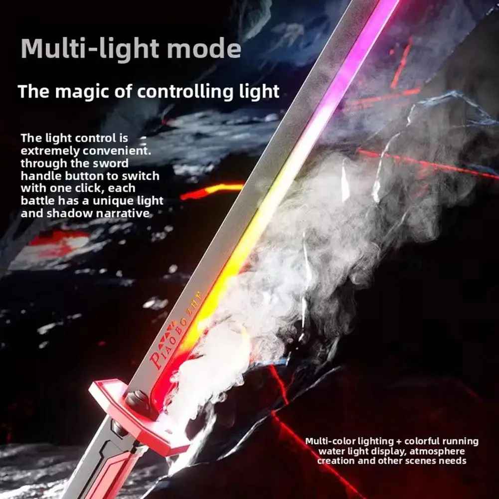 Cyberpunk "Piao Bo Zhe" Light-Up Sci-Fi Katana – Futuristic Sword replica with Interactive Draw-Spark, Smoke Effects & Color-Changing LED Display
