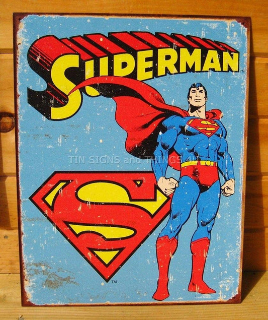 Superman Classic Comic Vintage Metal Poster.