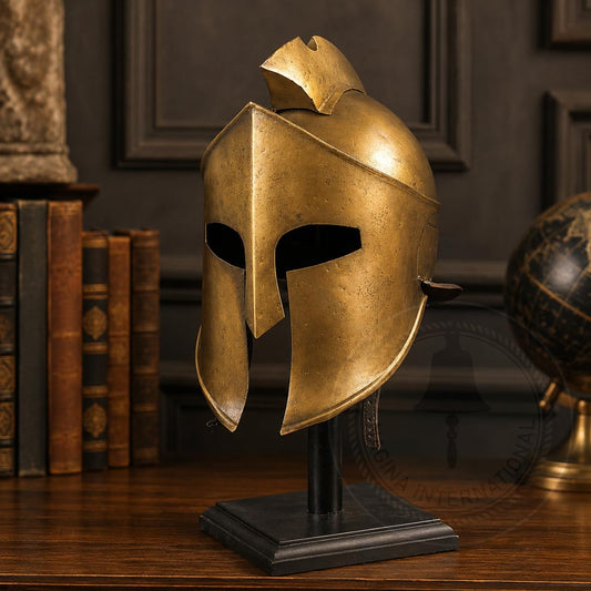 High-Quality Spartan Metallic Helmet Replica – Ancient Greek Armor Collectible | Geekzilla