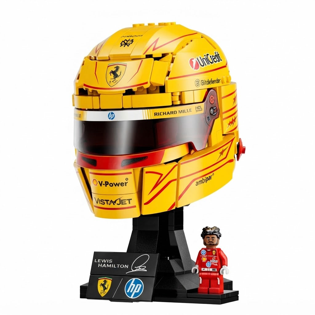 Formula 1 Lewis Hamilton Ferrari Yellow Helmet Collector LEGO Brick Set