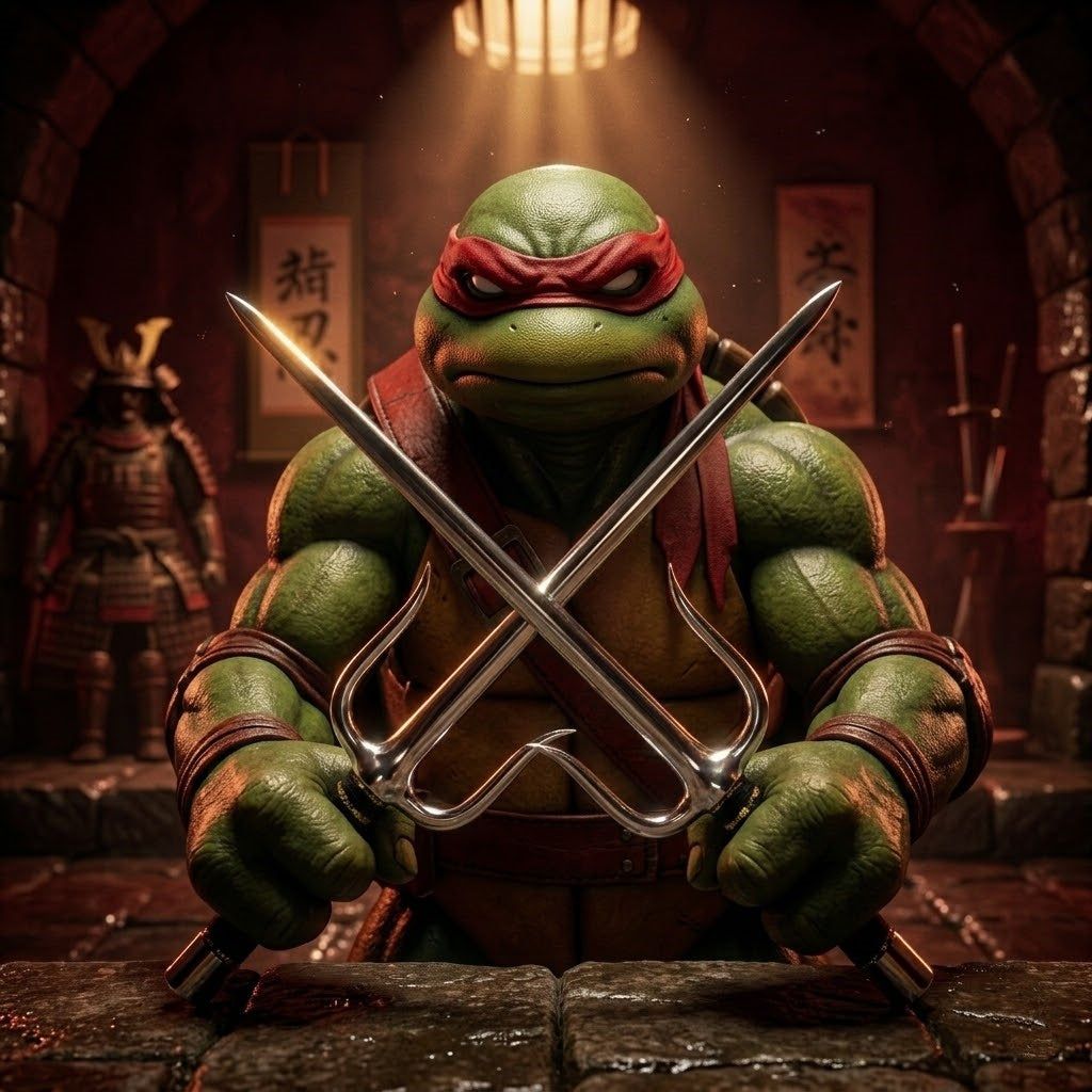 Premium TMNT Raphael Stainless Steel Sai Display Pair – Heavyweight Masterpiece Collectible Dual Daggers Set