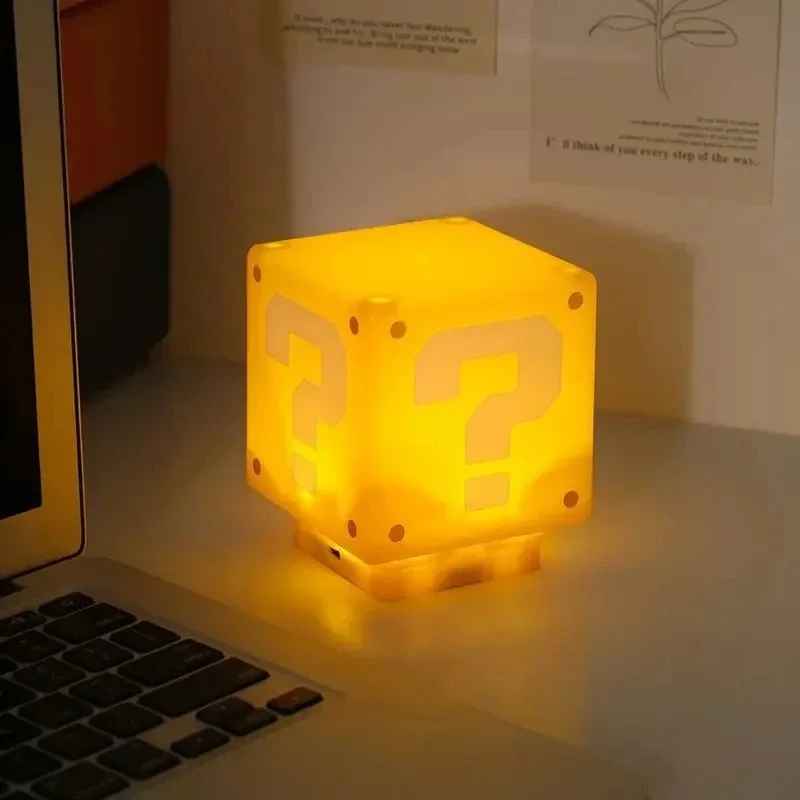 Super Mario Question Block 3D LED Night Light – Retro Video Game Question Mark Cube Desk Lamp, Classic Gamer Room Decor & Geek Collectible