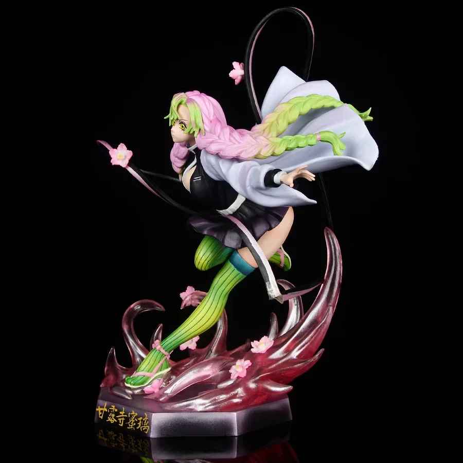 Demon Slayer Mitsuri Kanroji Action Figure – Premium Love Hashira Battle Diorama Statue with Ribbon Nichirin Sword, Sakura Effect Base Figurine