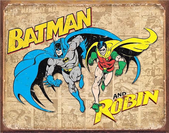 Batman and Robin Dynamic Duo Vintage Metal Poster.