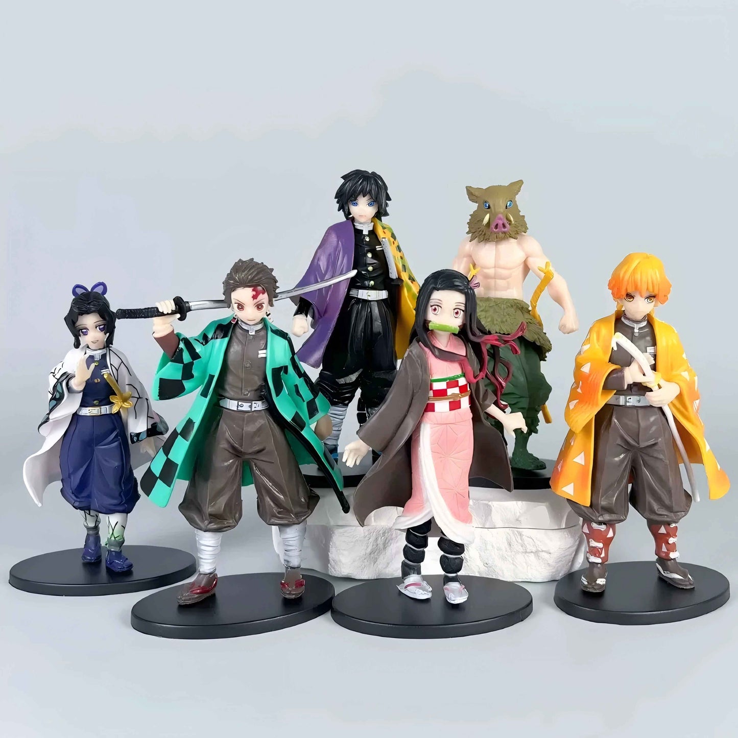 Demon Slayer Action Figure Set – 6-Piece Kimetsu no Yaiba Figurine Collection, Tanjiro, Nezuko, Zenitsu, Inosuke, Giyu, and Shinobu Statues with Bases