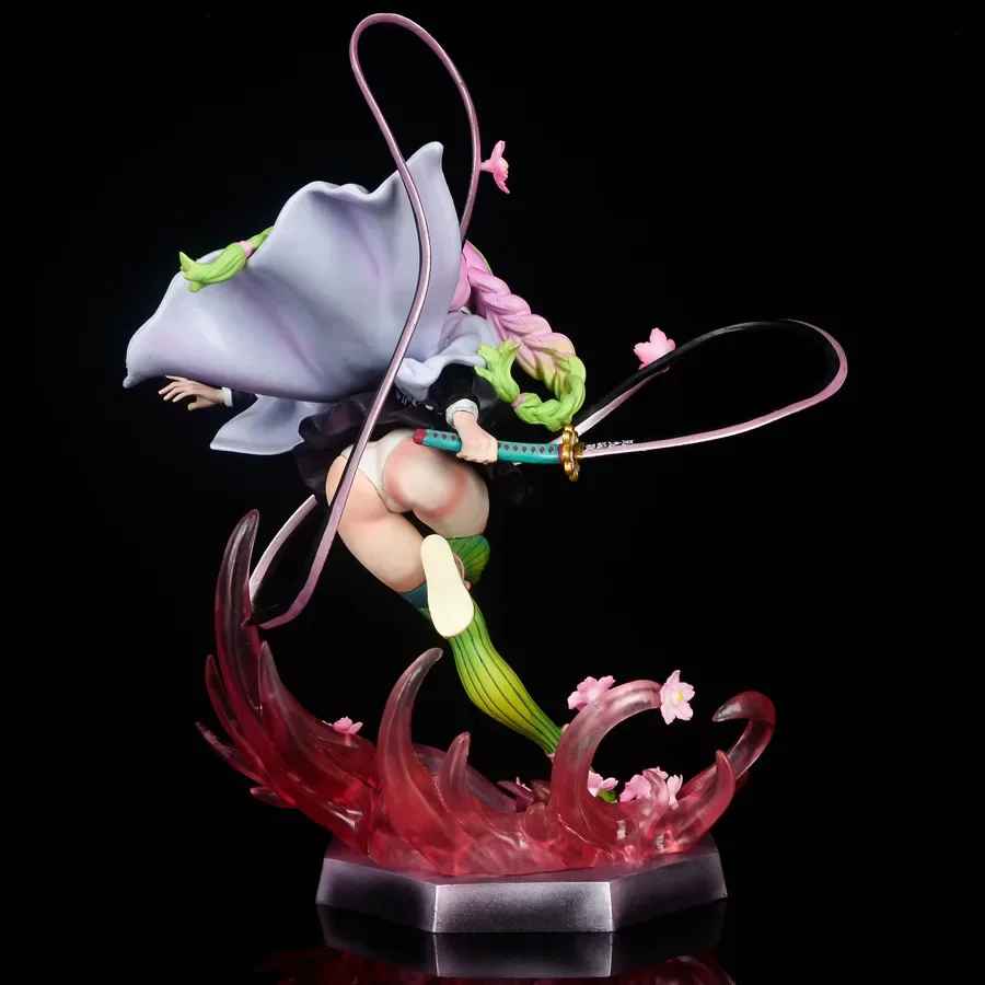 Demon Slayer Mitsuri Kanroji Action Figure – Premium Love Hashira Battle Diorama Statue with Ribbon Nichirin Sword, Sakura Effect Base Figurine