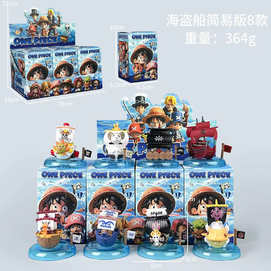 One Piece Pirate Ships Mini Figure Set – 8-Piece Box Collection with Display Bases, Thousand Sunny, Going Merry, and Captain Ships